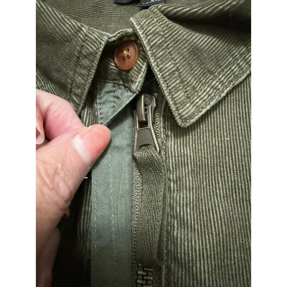 J.Crew Women’s L Olive Green Corduroy Half Zip Popover Top Button Pockets Preppy